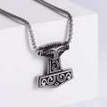 Ciondolo Martello di Thor in acciaio inossidabile vintage con motivi a rilievo complessi - Set Collana Color Acciaio (Con Catena da 3.5mm*60cm)