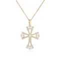 Golden micro-pave zircon cross pendant necklace featuring large oval gemstones and fine chain - Gold VD1136