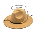 Camel wool felt fedora hat with gold leaf feather and black ribbon, 56-58cm brim size - M (56-58cm) / Camel