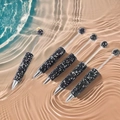 Five-piece set of creative beaded ballpoint pens with black rhinestones and silver finish - Black