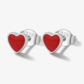 925 silver heart shaped stud earrings with bright red enamel finish for women - Heart Studs / Red