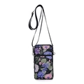 Floral mini crossbody phone bag with double zipper pockets and adjustable shoulder strap - Jungle Flower
