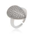 Verstelbare zilveren open ring met een druppelvormige micro-ingelegde zirkoonsteen - Waterdruppel Pave Stijl (J1450)