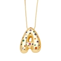 Gold-plated letter A pendant necklace with colorful cubic zirconia on a box chain - Style A