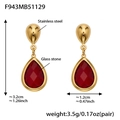 Pendientes de gota en acero inoxidable dorado con piedra de cristal rojo y medidas - F943 Pendientes Rojos