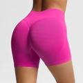High waist seamless scrunch butt fitness shorts in bright rose red color - Dragon Fruit
