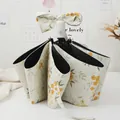 Automatic folding umbrella in beige floral print with cute bow handle decoration - 3-Fold Automatic Style - Yellow Bell Flower