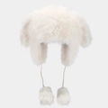 Chapeau d'aviateur d'hiver doublé polaire avec oreilles de lapin et pompons blancs - Blanc Cassé