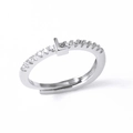 Silver-plated open ring featuring a crystal-encrusted letter L with a polished finish - L