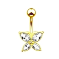 Piercing ombligo mariposa dorada con circonitas claras de corte tipo marquesa - Dorado