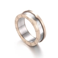 Roségoldring mit römischen Zifferngravuren und weißem Perlmutteinsatz - US 6 / Roségold