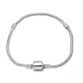 Silver snake chain bracelet with cylindrical clasp and fixed clips on a white background - Snake Chain with Smooth Barrel Buckle (Style H)
