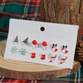 Christmas stud earring set featuring 6 pairs of festive enamel tree and snowflake designs - Style A (6 Pairs Set - Santa Hat/Snowflake)