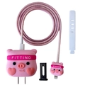 Pink cartoon pig silicone protective kit for 18W/20W charger with cable wrap spiral - Fighting Pig / Five-Piece Set