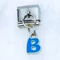 Italian charm link with a blue enamel letter B pendant on a silver stainless steel base - Letter B