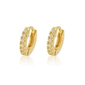 Detail of 24K gold-plated huggie earrings with shimmering micro-pave cubic zirconia - Zirconia Huggies / Gold