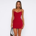 Slim fit red Y2K cami mini dress with a side slit and waist-defining silhouette - S / Red