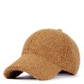 Plush brown sherpa fleece baseball cap with warm thick texture for winter - Adjustable / Brown