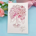 3D laser-cut white tree thank you card with pink watercolor and flower gift decor - Large Tree