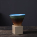 Japanese style coarse ceramic coffee mug with blue and green gradient speckled glaze finish - 200ml / Blue and Brown