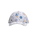 Kids baseball cap with white space theme featuring rocket and planet patterns - White Base Rocket