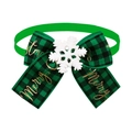 Christmas pet bow tie with green and black plaid, white snowflake, and golden lettering - Green Black Plaid Snowflake Style(BT351-6)