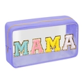 Purple PVC makeup bag with transparent window and colorful MAMA chenille patches - Purple (MAMA)