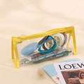 Transparent PVC pencil case with bright yellow leather trim and triangular structure - Yellow