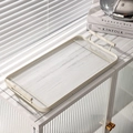 Rectangle cream metal tray with textured glass base and double handles on white cabinet - Large Tray / Cream