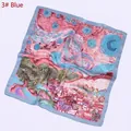 Artistic Van Gogh Starry Night silk square scarf with blue and pink floral pattern - Blue
