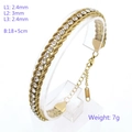 Gold stainless steel triple layer bracelet with white zircon stones and adjustable chain - Multi-Layer Gold Round Zirconia Style (KB203206-SP)