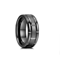 Macro detail of men's brushed titanium steel ring with dark gray tiered finish and polished interior - US 6 / Black