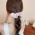 Vintage pink striped satin scrunchie accessory with elegant ruffle detail for women - Pink Fine Stripe (36#)