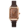 Women's rose gold square watch with brown dial and magnetic Milanese mesh band - Coffee