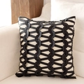 Modern black woven leather patterns on cream square decorative pillow case on white sofa - Black U-shaped Chain Link Leather Pillow Cover