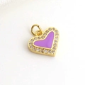Pendentif cœur doré avec émail violet et diamants pour la création de bijoux - Violet