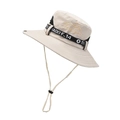 Outdoor sun hat in beige with wide brim, mountain embroidery and adjustable chin strap - Khaki