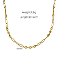 14K gold stainless steel paperclip and coffee bean link chain necklace, 4mm width, 47cm - Coffee Bean Link Chain