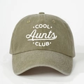 Vintage olive green washed baseball cap with white COOL Aunts CLUB embroidery print - Dark Khaki