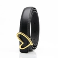 Women's black leather belt with a unique polished gold heart-shaped buckle and fine stitching - Black