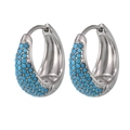 18K gold plated stainless steel huggie earrings featuring inlaid blue turquoise, 17mm size - Steel Blue Turquoise - Large