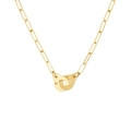 Detail of 18k gold stainless steel paperclip chain with interlocking handcuffs charm - Gold Necklace