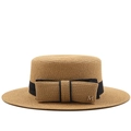 Cappello di paglia piatto kaki con nastro nero e dettaglio lettera M in metallo - M(56-58cm) / Cachi
