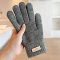 Grey knit winter gloves for women with touchscreen fingers and thick thermal lining - Open Finger Candy Color Gray