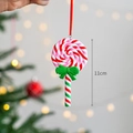 Pendaglio natalizio a lecca-lecca con vortici rossi e rosa e fiocco verde, altezza 11cm - Caramella Colorata