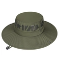 Olive green outdoor sun hat with wide brim, breathable mesh, and adjustable wind cord - Adjustable / Green