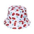 White cotton sun hat with vibrant red cherry patterns and reinforced brim stitching - White Cherry Print (N)