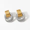 Pendientes de aro bicolor con detalles dorados estriados y anillos plateados - Dorado + Plata (SD3439)
