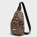 Crossbody chest bag with brown leopard print pattern and gold metal hardware accents - Leopard Brown