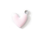 Pink heart-shaped enamel charm with silver metal frame for DIY jewelry making - Pink Silver Plated